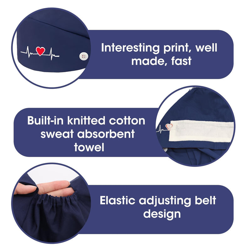 Surgical Cap, Fabric Surgical Caps, Fabric Nurse Accessories for Doctors, Surgical Caps, Women, Doctor's Headwear, Comfortable and Stylish Cover for Medical Procedures, Dark Blue with navy 1