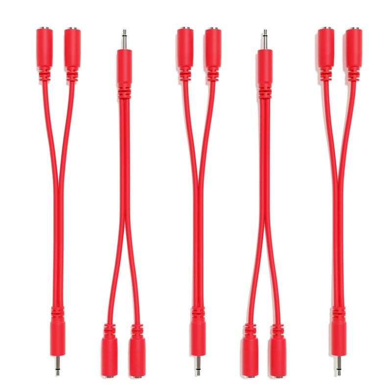 5-Pack - Mono Splitter Y Patch Cables - TS 3.5mm 1/8" Eurorack Synth Synthesizer [Red] Red