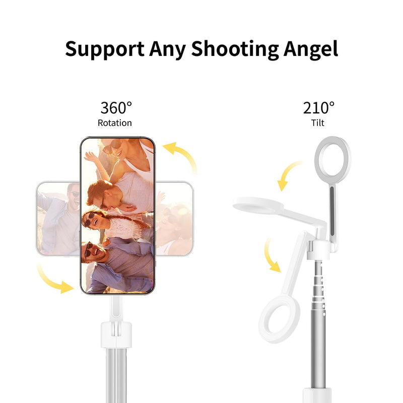 Magnetic Selfie Stick Tripod with Remote,54" Phone Tripod Compatible with MagSafe,Fit for iPhone 12/13/14/15 Series,Magsafe Case and Other Phones with Metal Ring Dark White