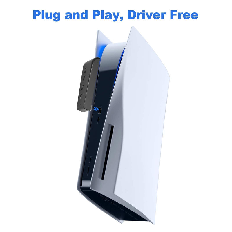 NexiGo PS5 4 Ports USB Hub, [Minimalist Design], High-Speed Data Transfer, Fast Charging Ports for DualSense Controller, Splitter Expander for Playstation 5 Disc & Digital Edition