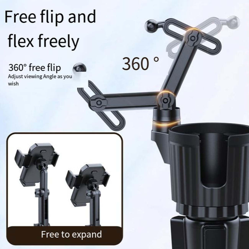 Cup Holder Phone Mount for Car, Upgraded 2 in 1 Car Phone Mount with Adjustable Long Gooseneck and Stretchable Cup Holder,Compatible with iPhone & Android & All Smartphones (Black)