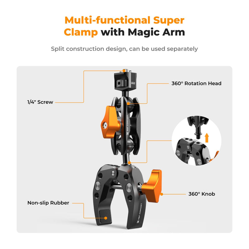 [AUSTRALIA] - K&F Concept MS13 Magic Arm with Super Clamp, Super Clamp with two 360° ball heads, 1/4" thread and 1/4" screw compatible with Camera, Phone, GoPro, Tripod Super Clamp with Magic Arm 