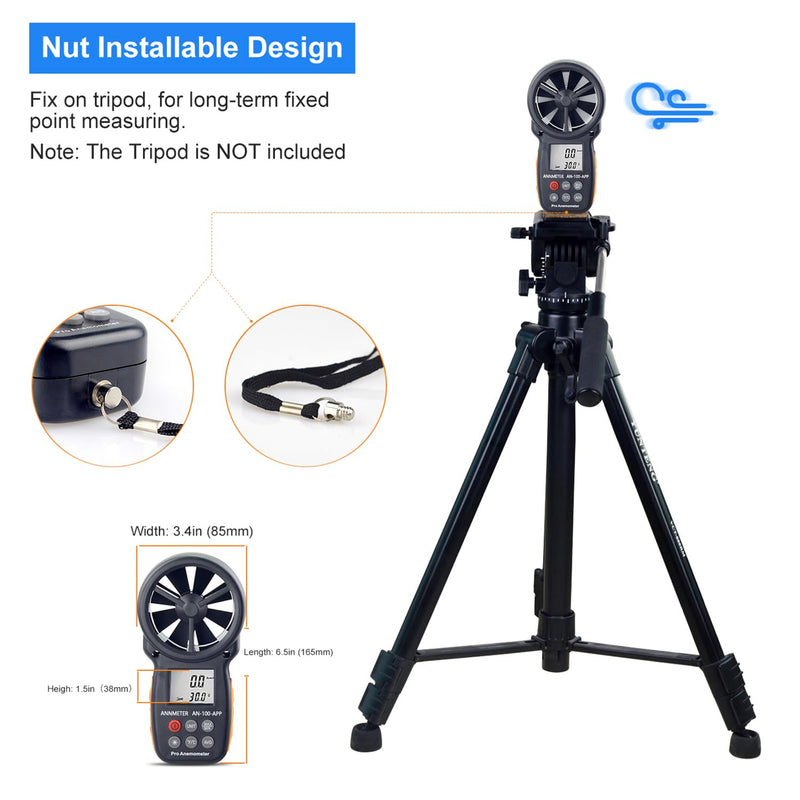 AIOMEST Bluetooth Anemometer Wind Meter with App, Portable Air Speed Meter AI-100APP with Data Logger, RLT System, Wind Gauge, Air Flow Meter, Carry Bag AI-100APP with Bluetooth app connection