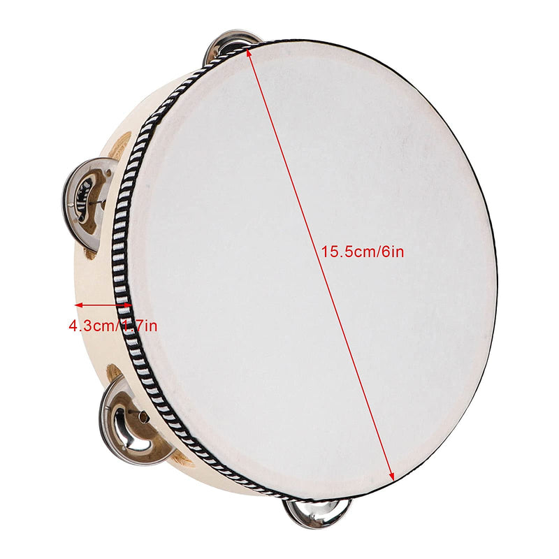 [AUSTRALIA] - Tambourines for Adults, 6 inch Wooden Hand Held Drum Bell Tamborine with Birch Metal Jingles Single Row Percussion Musical Instruments Hand Tambourine for Church, KTV, Party, Game 6 inches 