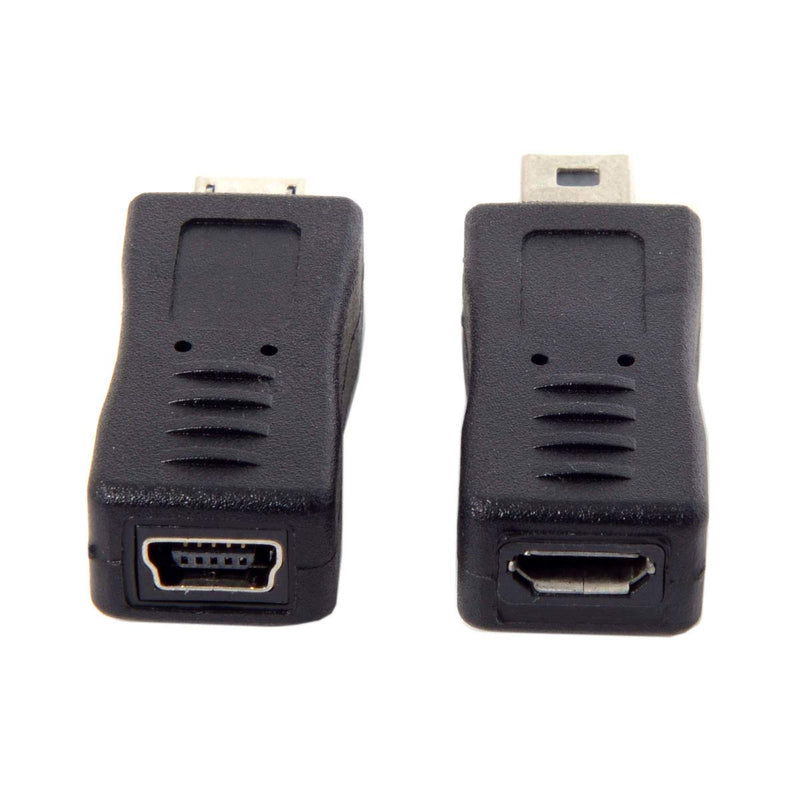 CY 2pcs Mini USB Male to Micro USB 5pin Female & Mini Female to Micro Male Extension Adapter Black