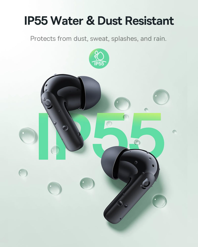 Baseus Bass BP1 NC Hybrid Active Noise Cancelling Wireless Earbuds, 12mm Super-Bass Driver, 41H Playtime, Bluetooth 6.0, IP55 Waterproof, 4-Mic AI ENC, 24 Customizable EQ Black