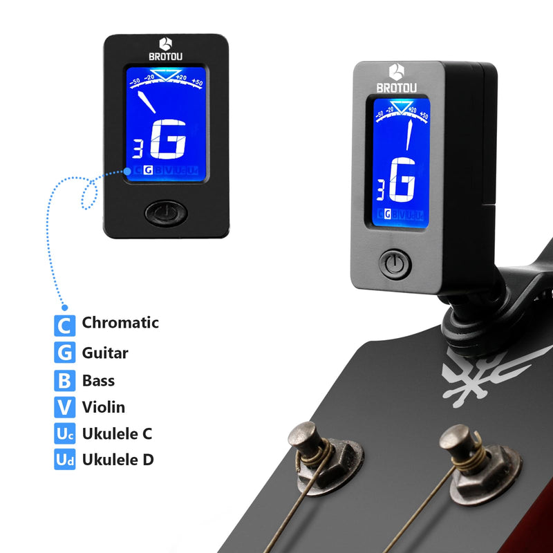 BROTOU Guitar Tuner Clip On with Guitar Capo for Guitar, Bass, Violin, Ukulele, Digital Electronic Tuner Acoustic Guitar Accessories with LCD Display (8PCS JT-01) 8PCS JT-01