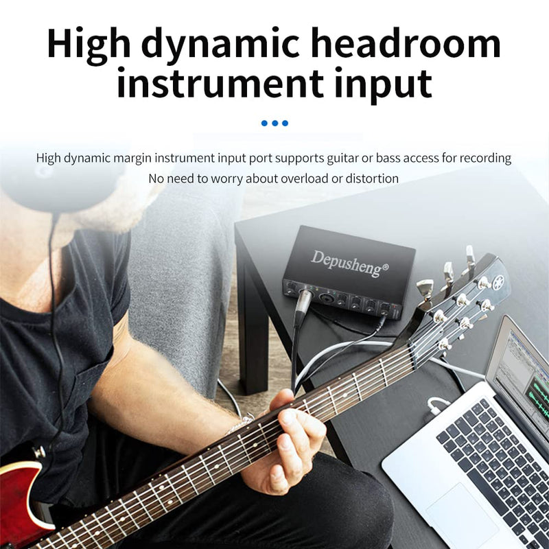 Depusheng RX2 usb audio interface computer recording sound card, home studio audio interface, can connect 48V condenser microphone, guitar recording