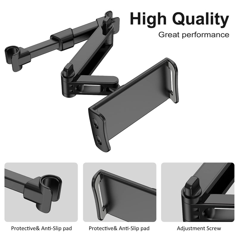 Car Headrest Backseat Mount, 360° Rotating Adjustable Car Backseat Headrest Tablet/Phone Holder, Compatible for All 4"-11" Tablets, cellphones, iPhone, iPad Air Mini,Tabs Switch. Black