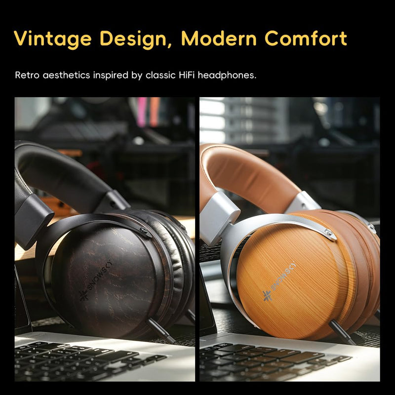 SNOWSKY FIIO Nature Closed-Back Over-Ear Wired Hi-Fi Headphones, 50mm Dynamic Drivers, Dual 3.5mm Detachable Cable, Natural Sound Tuning, Wood Grain Ear Cups (Apricot) Apricot