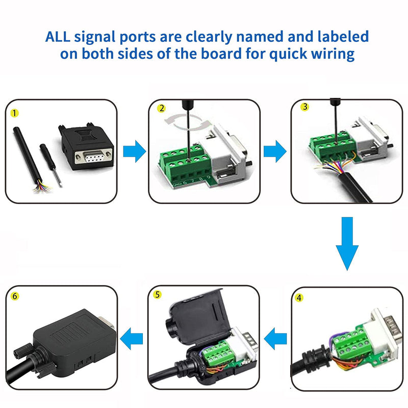 DaFuRui 4Pack DB9 Breakout Connector，DB9 Solderless Breakout Board RS232 D-SUB DB9 Male Female Terminal Block with Case and Nut (2-Male + 2-Female +Nut) 2Male+2Female+Nut