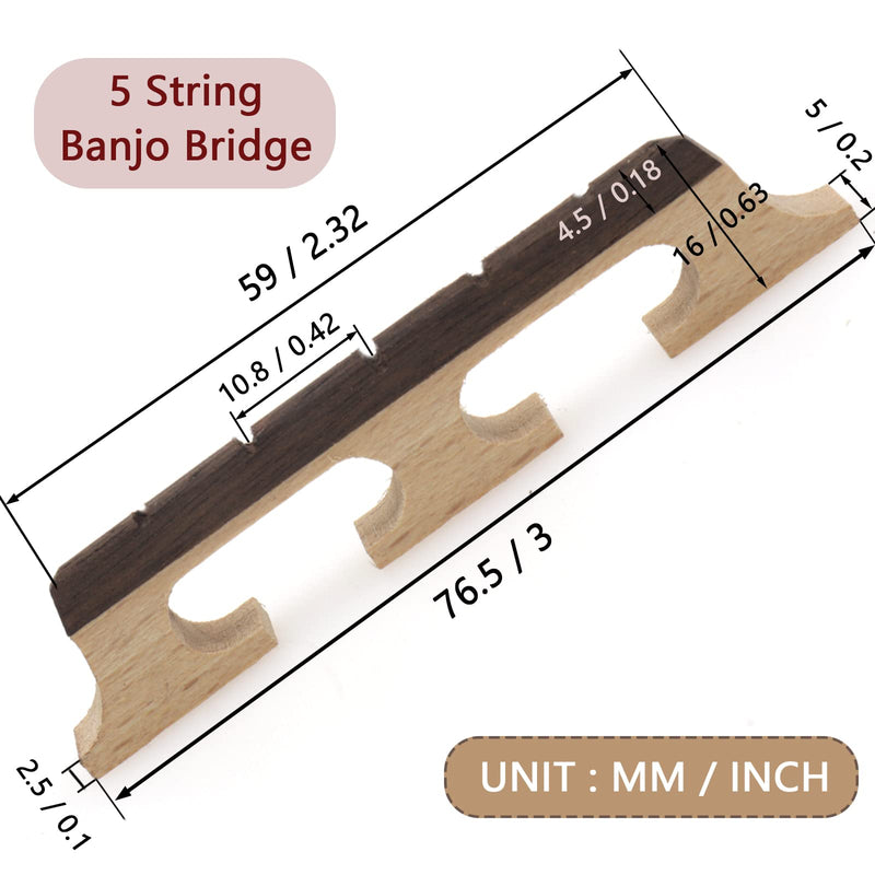 [AUSTRALIA] - 5-String Banjo Bridge, 2-Pack Ebony Maple Banjolele Bridges, Universal Fit Parts & Accessories 5 string 