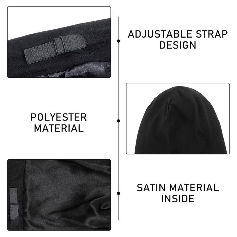1 x Sleep Cap, Women's Hair Hat, Adjustable Elastic Bandana, Satin Jumper Hat, Toe Cap, Breathable and Warm Hat, Hair Cap for Sleeping (Black)