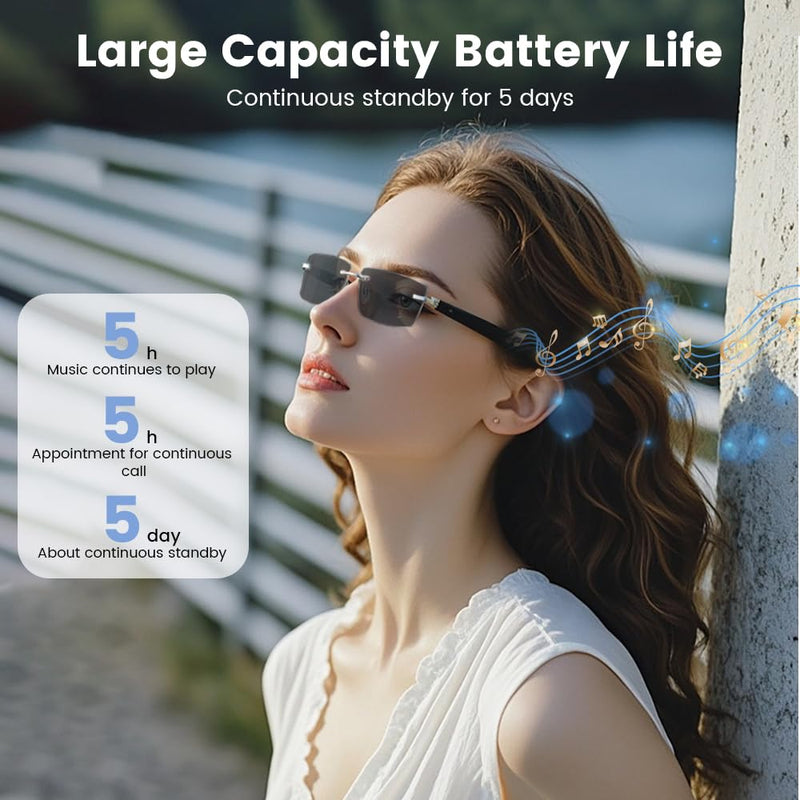 Smart Glasses Rimless Smartglasses with Bluetooth Speaker,Remote Control Photo Taking/UV Protection Voice Control (Photochromic Lenses) Photochromic Lenses