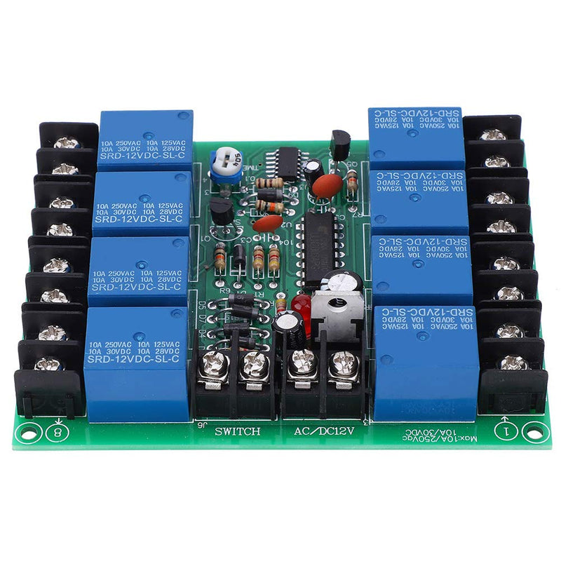 Fafeicy Multifunction Relay, 8 Channels Power Time Sequence Board 12V DC/AC, Adjustable Sequential Controller Module-0.2-4.0s, for Audio Equipment, Electronic Components