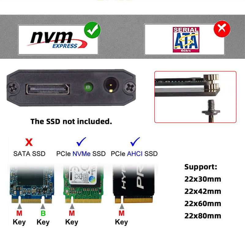 Oculink SFF-8612 SFF-8611 to M.2 NGFF M-Key to NVME PCIe SSD 2280 SSD Enclosure Adapter for Mainboard 4X-Oculink to NVME Adapter Enclosure