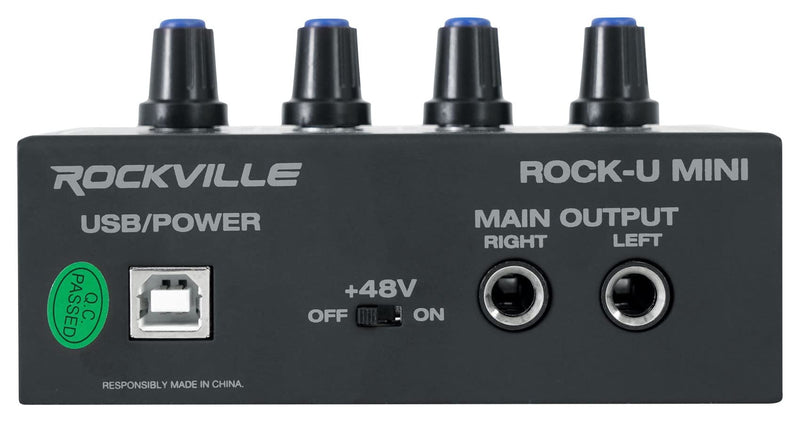 Rockville Rock-U MINI 2x2 USB Computer Recording Interface 24 Bit 192Khz Home Studio, Black