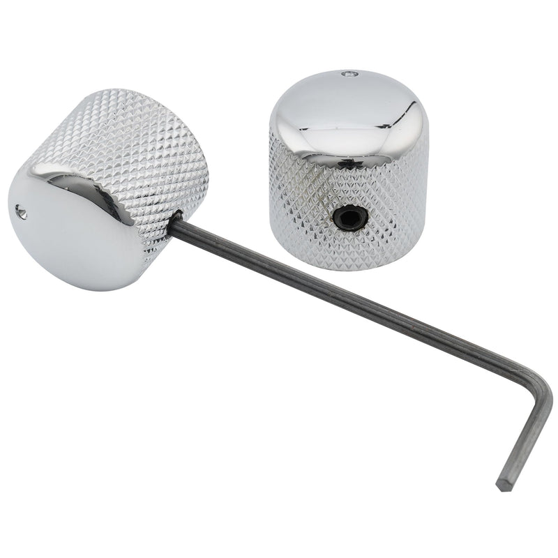 Musiclily Pro 1/4" Steel Fine Knurled Dome Knobs Universal Fitting Control Knobs with Set Screw and Indicator Dot for Electric Guitar or Bass, Chrome (Set of 2)