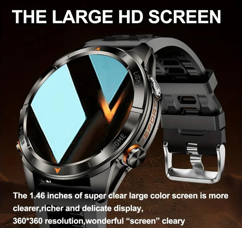 2025 Military Smart Watch for Men,1.46" HD Display,100+ Sport Modes,Heart Rate/Blood Oxygen,Flashlight,30M Waterproof Outdoor Fitness Tracker Watch with Bluetooth Call & Voice Assistant (Black) Black