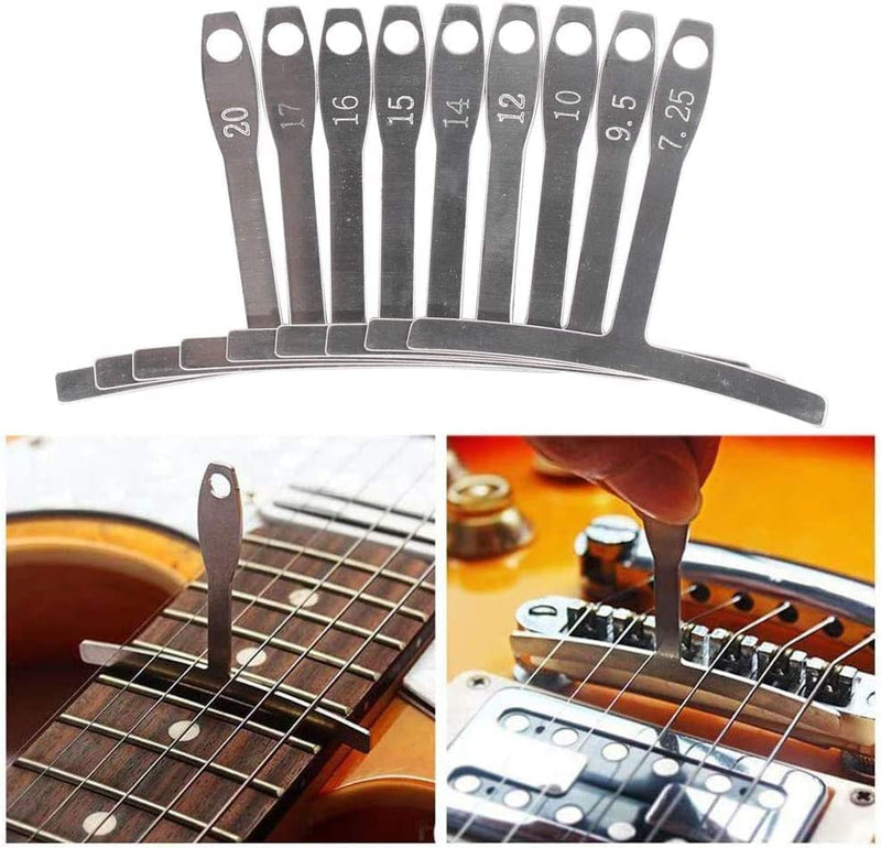14pcs Guitar Luthier Tools Set Guitar Radius Gauge Unilateral Neck Straight Edge String Action Gauge Ruler Feeler Gauge Fret Rocker Fret Leveling Beam Set Up Tool for Guitar Fretboard and Frets