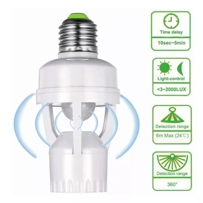 E27 LED Lamp, Light Bulbs with Motion Sensor, Adjustable Automatic On/Off Light Control Sensor, E27 Socket Screw for Garage, Basement, Stairs and Storage Room