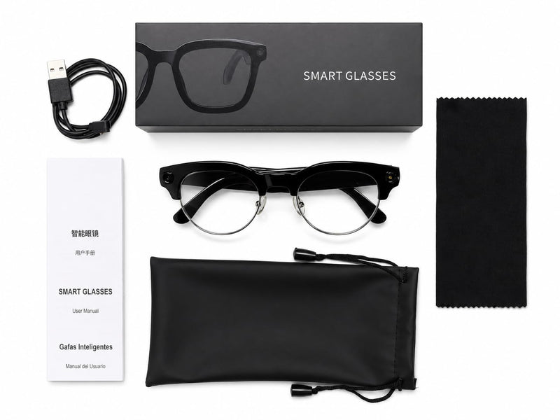 AI Smart Glasses with Camera for Play Music Work Travel Translation | 8MP camera, 1200P video, voice control, real-time translation, object recognition, photochromic lenses and AI assistant