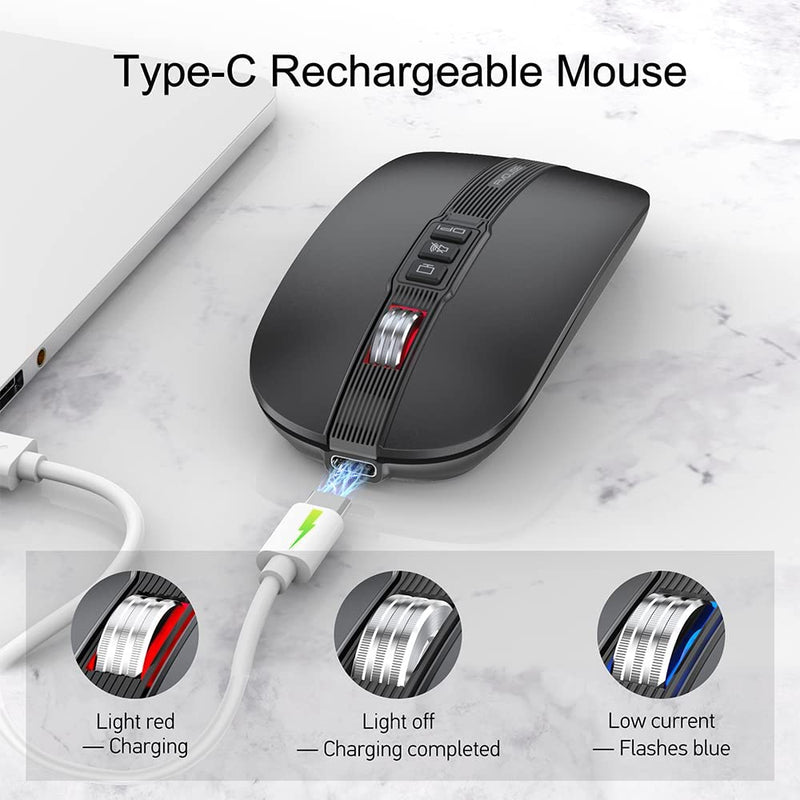 FMOUSE Silent Wireless Mouse, Slim Silent Mouse with USB Receiver, Wireless & Bluetooth 5.1 Dual Mode 2400 DPI, Quick Mute & Desktop Return Button, Rechargeable Mice for PC, Laptop, Desktop (Grey) Grey