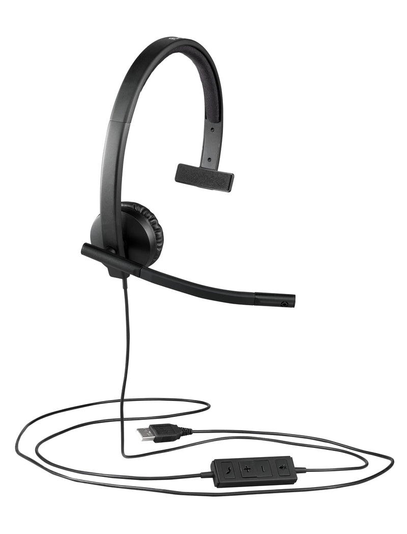 [AUSTRALIA] - Logitech H570e Wired Headset, Mono Headphones with Noise-Cancelling Microphone, USB, In-Line Controls with Mute Button, Indicator LED, PC/Mac/Laptop - Black USB-A UC 