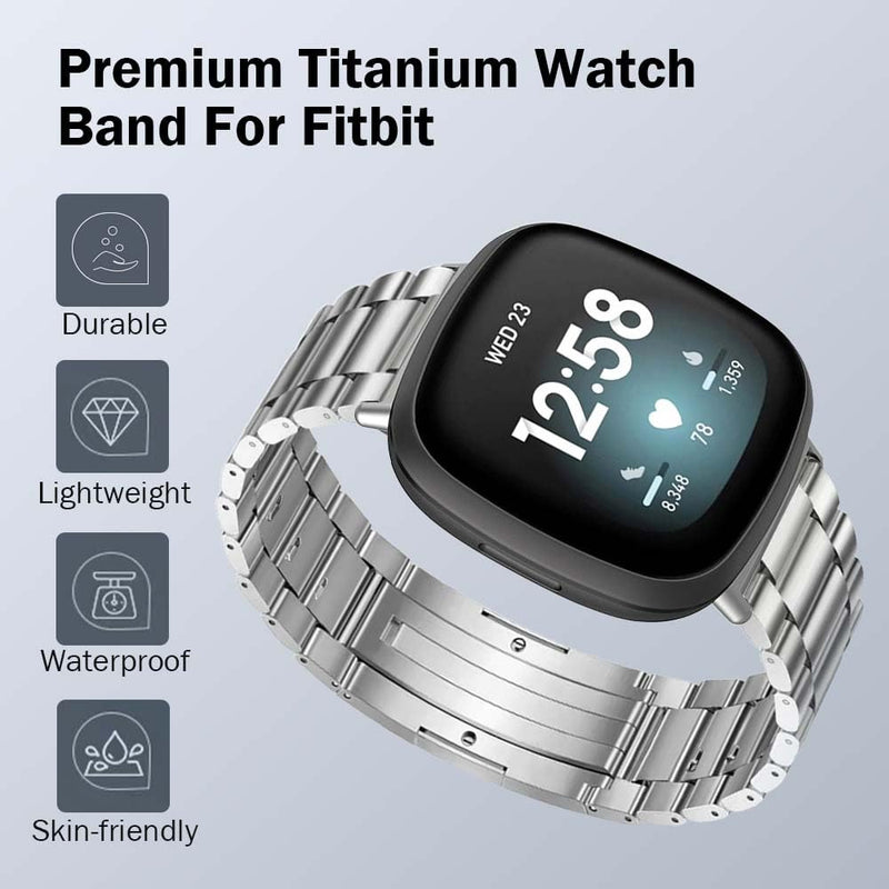 No Tool Needed Titanium Watch Band for Fitbit Versa 4 3 & Sense 2 1 | Tool Free Adjustment Metal Strap|40% Lighter than Steel,Hypoallergenic,Corrosion Resistant,Durable,Fit wrist 6"-8.6",for Men black 22mm