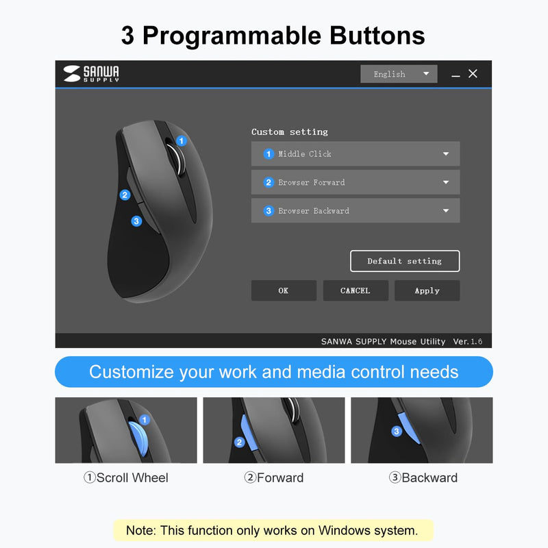 SANWA ERG10N Silent Click Wireless Ergo Mouse + Bluetooth Numeric Keypad Set, Programmable Vertical Mouse, Wireless Ten Key Number Pad, Compatible with Mac, Windows, Laptop, PC