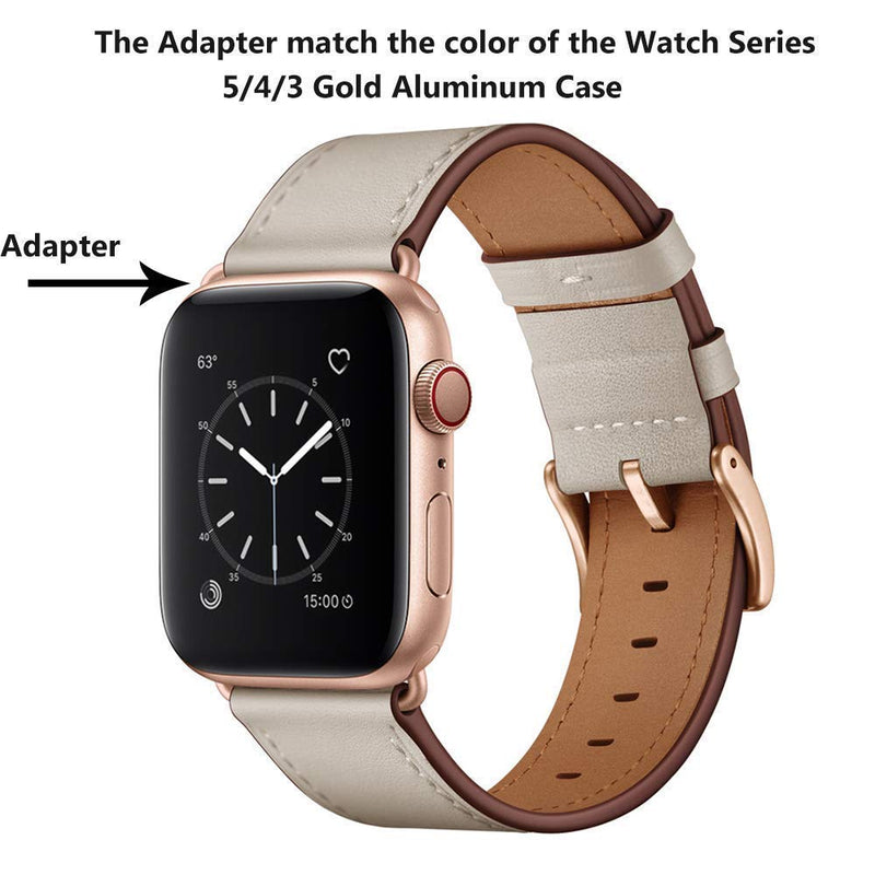 OUHENG Compatible with Apple Watch Band Genuine Leather Replacement Strap 41mm 40mm 38mm Black & Beige