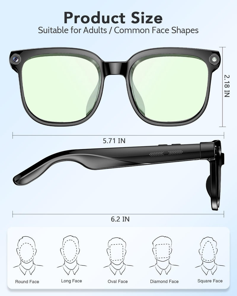 CJkao Smart Glasses with Camera, Bluetooth Music & Call, 800W HD Camera Glasses, 1080P Video Recording, Built-in ChatGPT Voice Assistant Control for Men Women (Grey)