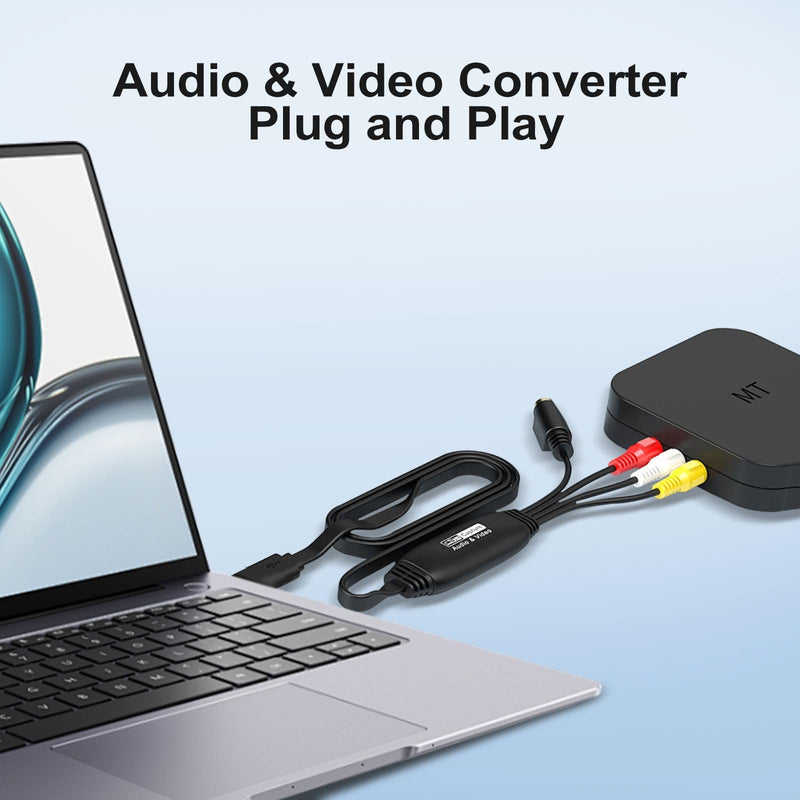 VHS to Digital Converter 1080P, Video Capture Card Device, AV to USB Converter, RCA to USB Converter for VHS VCR Hi8 to Digital, for Tape Player Camcorder PC TV Windows Mac OS (Male)