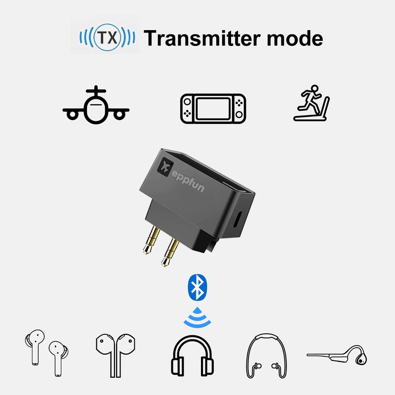 [AUSTRALIA] - eppfun Professional Bluetooth 5.2 Transmitter for Airplane, Dual Connection Wireless Audio Adapter with aptX Low Latency/Aptx HD for Earbuds/Headphones 