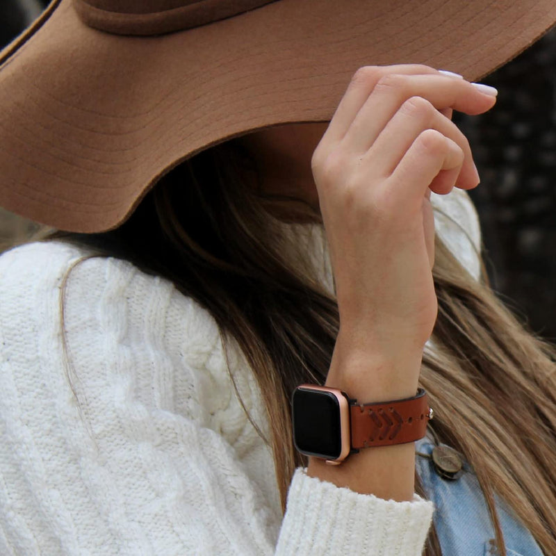 Sambboho - All Natural Soft Leather Watch Bands w/Durable Hand Stitched Bead Embroidery Braided 38/40mm
