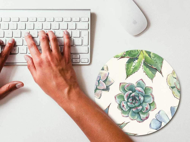 QJ CMJ Cute Succulent Cactus Plant Round Mouse pad Gaming Mouse Pad Rubber Round Mouse Mat（7.87inchx7.87inch）