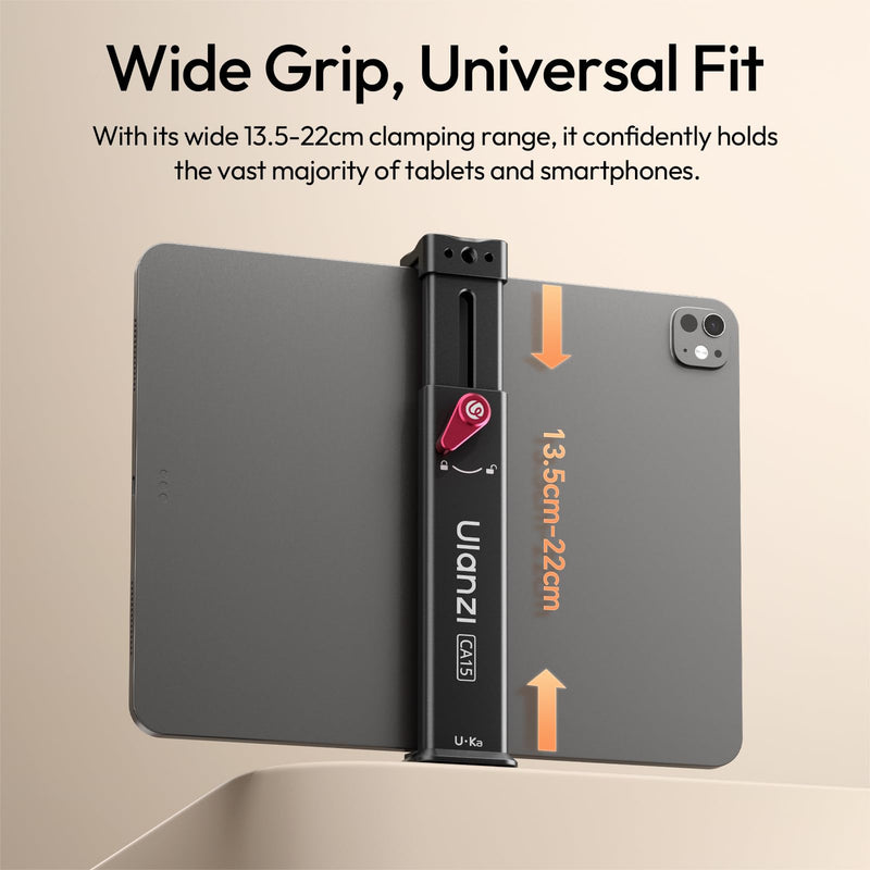 [AUSTRALIA] - ULANZI CA15 Aluminum iPad Tablet Tripod Mount Attachment,13.5-22 cm Adjustable Clamp Range w Top Cold Shoe, Compatible w Arca Uka 1/4'', iPad 2/3/4/Air/Air2/Pro Video Recording 