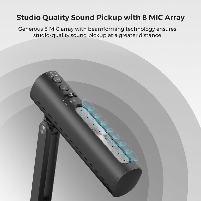 NearStream USB Condenser Microphone for PC, Camera, Podcast Microphone with Desk Stand for Record, Stream, 8 Mic Array/Noise Canceling/3 Polar Patterns/Monitoring/Volume Control, Studio Mic AM10U