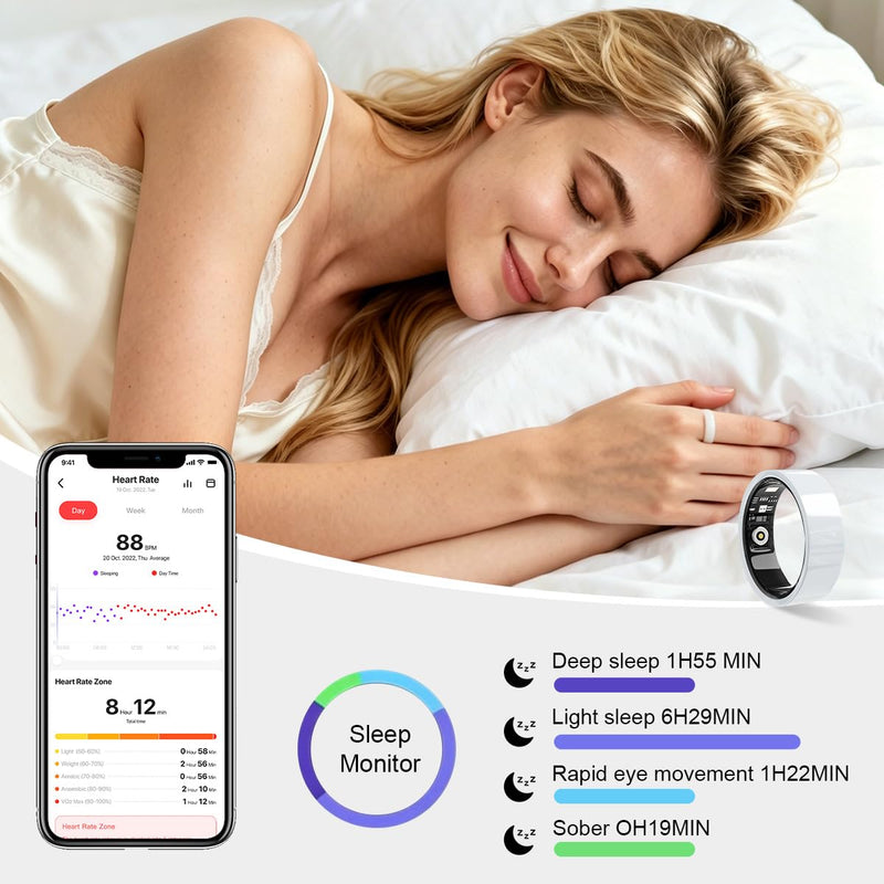 Smart Ring for Women Men Without Subscription Ceramic Design Health Tracking smart Ring for Sleep, Heart Rate, Stress & Activity Tracking (White, 9) White