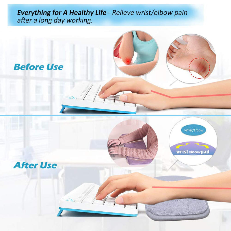 Upgraded Computer Wrist Elbow Pad, Creatiee Premium Memory Cotton Desktop Keyboard Arm Rest Support Mat for Office Desktop Working Gaming - Less Elbow Pain(Long-Sized, 7.9 x 31.5 inch)(Gray) Gray