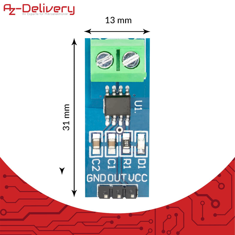 AZDelivery ACS712 Current Sensor 5A Measuring Range Module Current Sensor Compatible with Arduino Bascom Includes E-Book