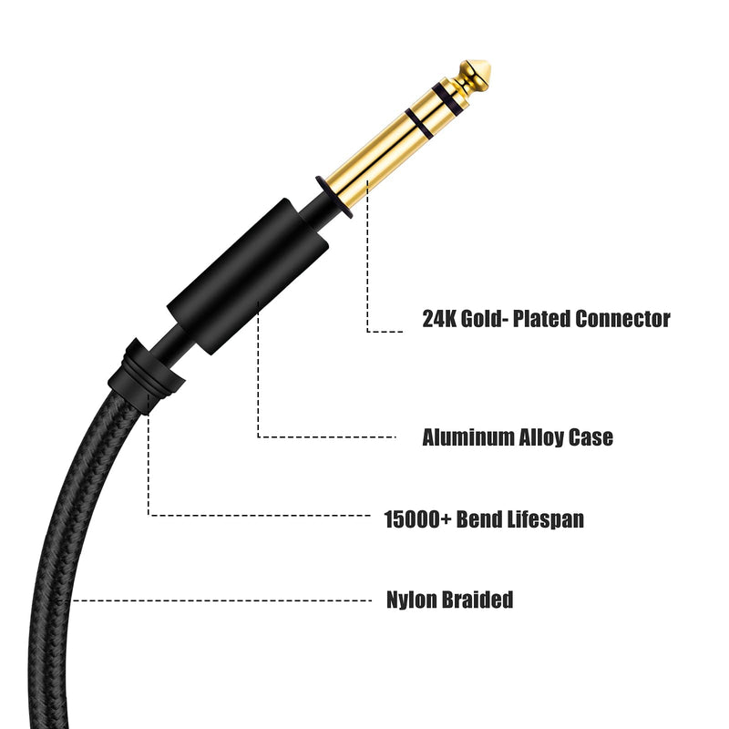 1/4 Inch TRS Instrument Cable 3Ft, 6.35mm TRS to 6.35mm TRS Stereo Audio Cable Male to Male Right-Angle-to-Straight for Electric Guitar, Bass, Keyboard,Mixer,Amplifier,Speaker,Equalizer... Black