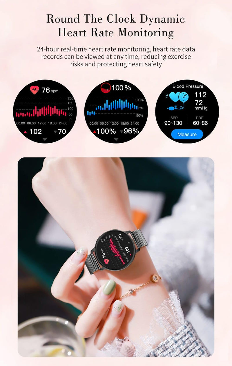 Smart Watch for Women, Elegant Smartwatch with 2 Bands (Black) | Elegant women smartwatch with 2 bands. Supports Bluetooth calling, notifications and real-time health fitness tracking.