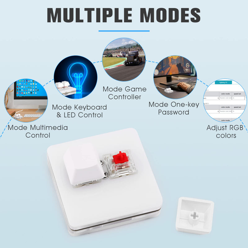 Ecarke 2-Key Gaming Keyboard, USB Mini 2-Key Keyboard, Mechanical Gaming PC Keyboards, Programming Macro with Software OSU HID Standard Keyboard(Upgrade Cherry Shaft & RGB LED) White