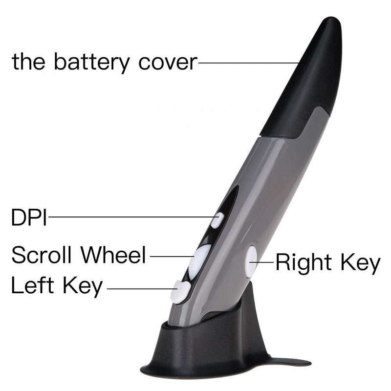 Wireless Optical Pocket Pen Mouse, Lychee 2.4GHZ USB Wireless Optical Pen Mouse 800/1200/1600 DPI Adjustable Handwriting Mini Air Mouse Mice for PC Laptop Notebook Computer Mac (Grey) Grey