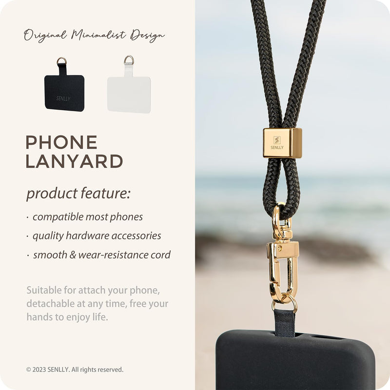 SENLLY Phone Lanyard with Ultra Thin Patch, Original Minimalist Design Neck Strap Compatible All Smartphone 101 Black