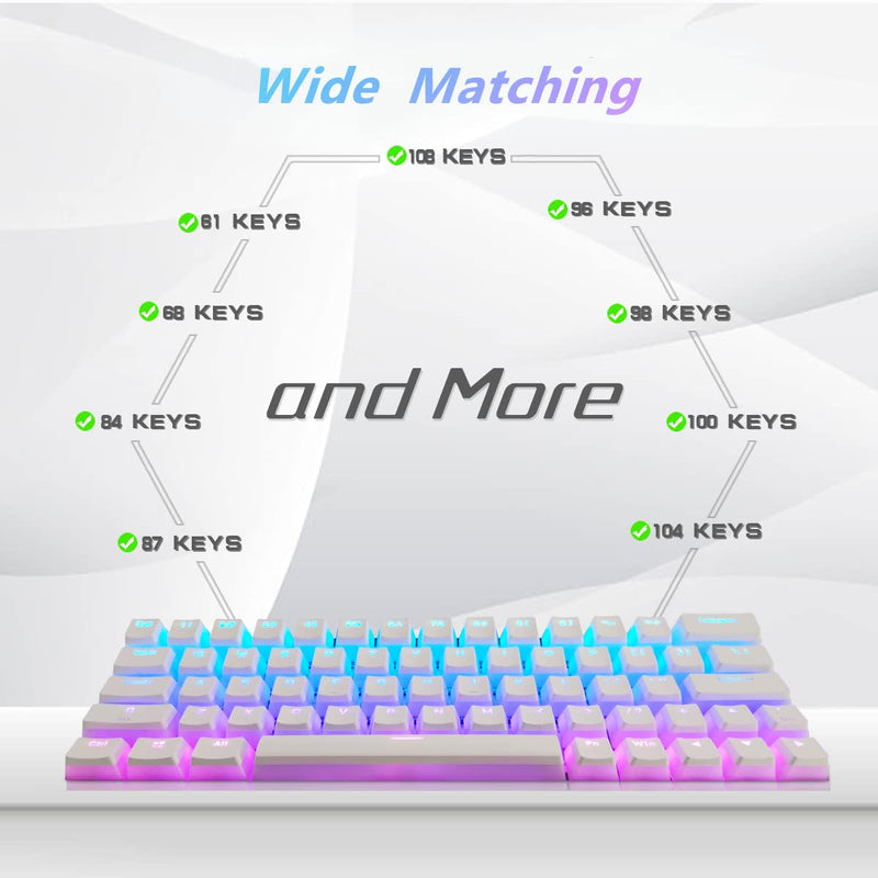 XVX Pudding Keycaps - PBT Keycaps, 141 Key+24 Keys Set Custom Keycap, OEM Profile, Universal Compatiability for 100%, 75%, 65%, 60% Keyboard (White) White