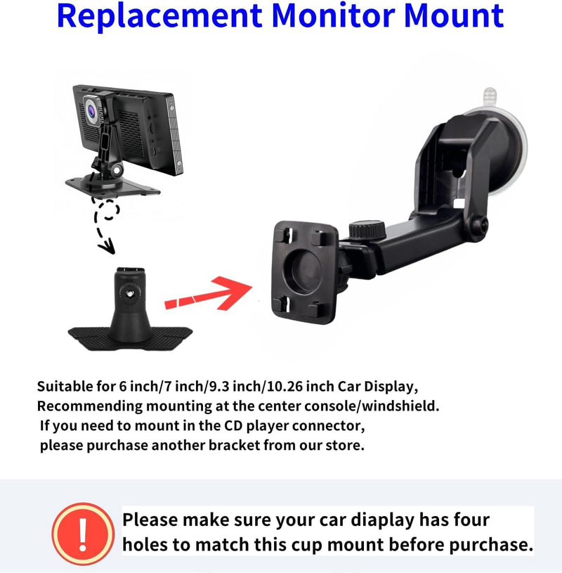 [AUSTRALIA] - Flexible Dashboard Suction Cup Bracket Mount for Carplay Screen Monitor, Compatible with Most 7Inch 9Inch 9.3 Inch 10.26 Inch Portable Monitor Cell Phone Windshield Suction Cup Mount Holes Bracket 