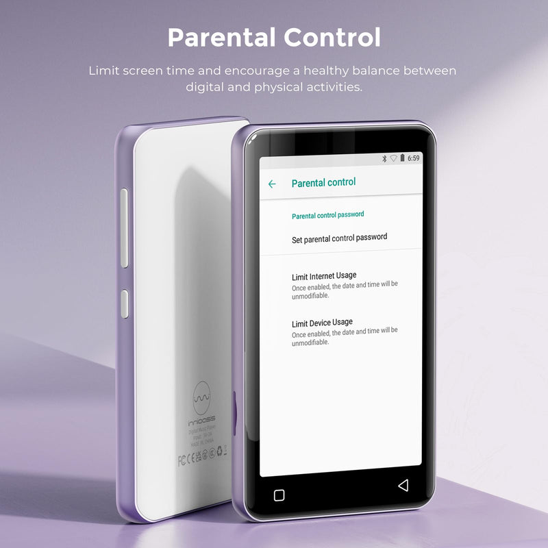 [AUSTRALIA] - innioasis 80GB MP3 Player with Bluetooth and WiFi, MP3 Player for Kids with Spotify, Spotify Kids, Pandora, Audible, 4.0" Touch Screen Music Player with Parental Controls, Up to 1TB (White+ Purple) 