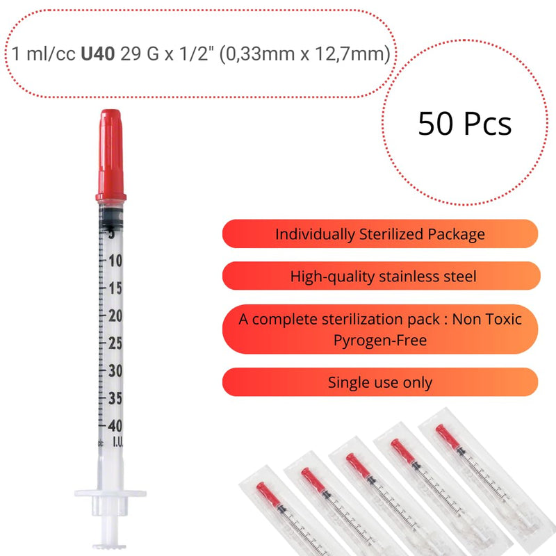 50 x 1ml/cc U40 Plastic Tube 29G (0.33 x 12.7mm) Multipurpose Measuring Tools Lab Accessories Individually Packed 50 x
